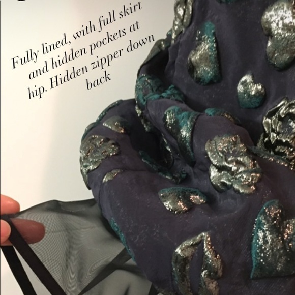 MSGM dark navy dress with iridescent green-gold puffed patterns - Picture 2 of 6